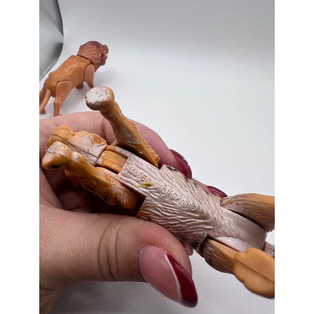 Vintage Set Of‎ Plastic Lion + Tiger Hand Painted Posable Legs/Heads Toys Safari